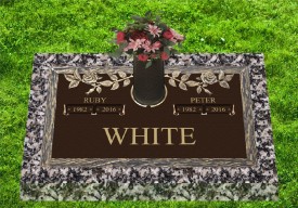 #894C Companion 24x14 Bronze on 28x18 Gray Granite With Vase GB-132