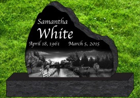 #1147 Elite Black Granite Upright Engraved letters & Laser Etched Photo of Loved one 44" L x 6" W x 32" H    