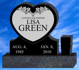 #1293 Elite Heart Black Granite Upright Engraved Letters & Laser Etched 36" L x 6" W x 32" H    