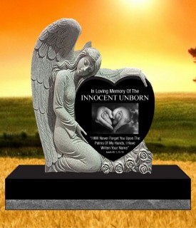 #1296  Elite Angel Black Granite Upright Engraved Letters & Laser Etched  36" L x 6" W x 38"H    