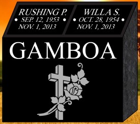 #1310 Black Cremation Pillar Engraved Letters & Laser Etched Photos of Loved One 18" L x 9" W x 18" H