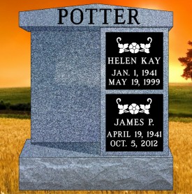 #1435 Cremation Niche Millstone Gray with Black Doors Engraved Letters 28" Long X 16" Thick X 34" 