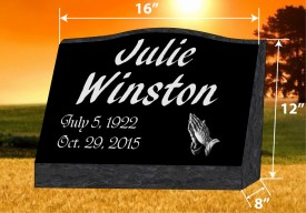 #476L Black Granite Slant All Laser Etched Letters & Photo Size 16"wide X 8" thick X 12"tall      