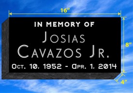 #679L  Black Granite Grassermarker All Laser Etched Letters & Photo Size 16" L x 8" W x 4" H 