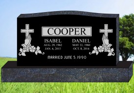 #709 Black Granite Upright Engraved Letters & Laser 54"wide X 6" thick X 28 "tall